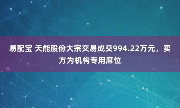 易配宝 天能股份大宗交易成交994.22万元，卖方为机构专用席位