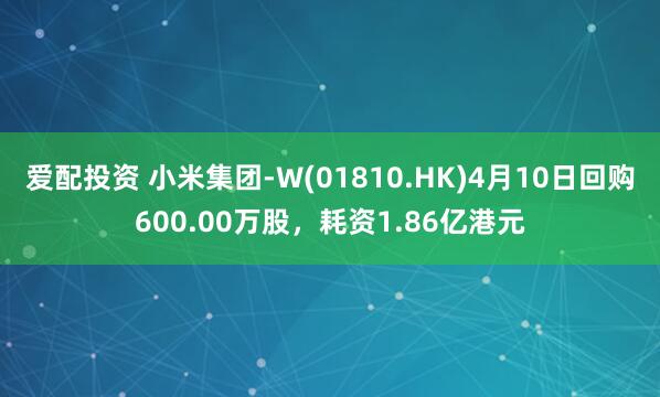 爱配投资 小米集团-W(01810.HK)4月10日回购600.00万股，耗资1.86亿港元